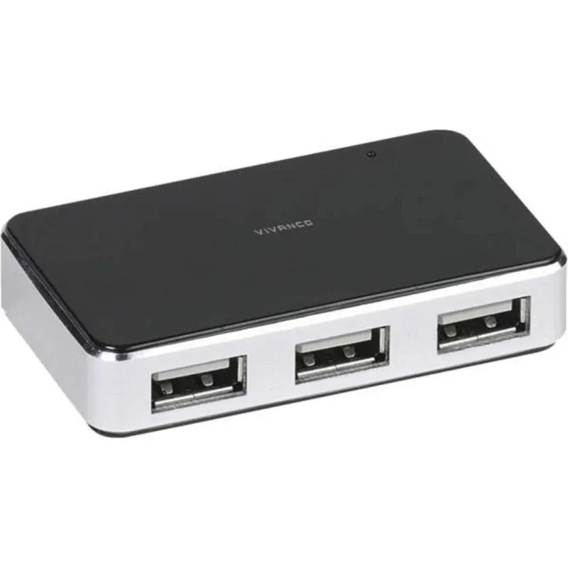 Hub Vivanco 4 portas 480 Mbps USB 2.0 modelo VVITHUB2V4PORTS Preto Prateado