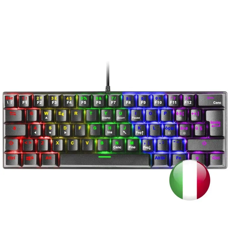Mars Gaming MK60 Teclado Mecânico Preto FRGB Switch Vermelho Layout Italiano