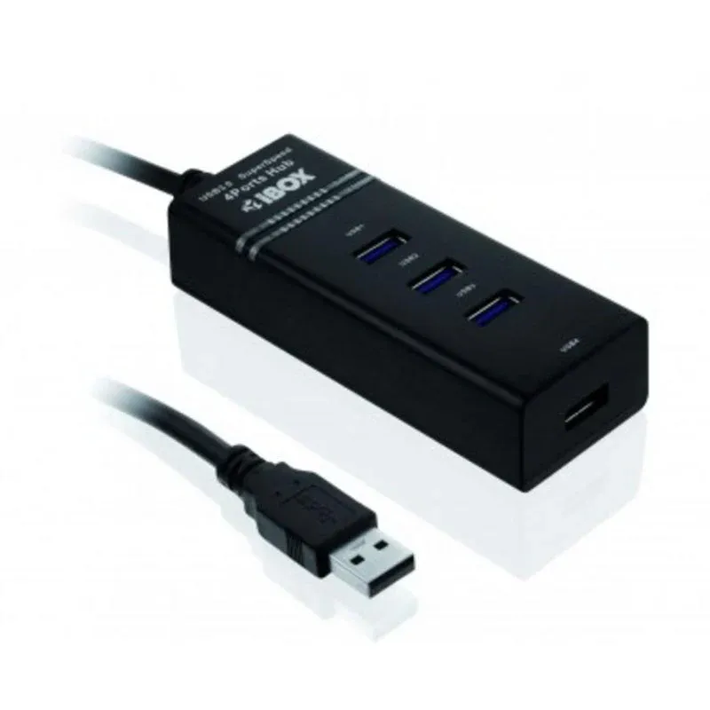 Hub iBOX 4 portas 5000 Mbit/s USB 3.2 Gen 1 IUH3FB com cabo 0,5 m Preto