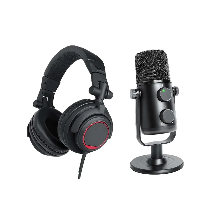 Conjunto de Microfone e Auscultadores PowerStudio Vibe Podcast