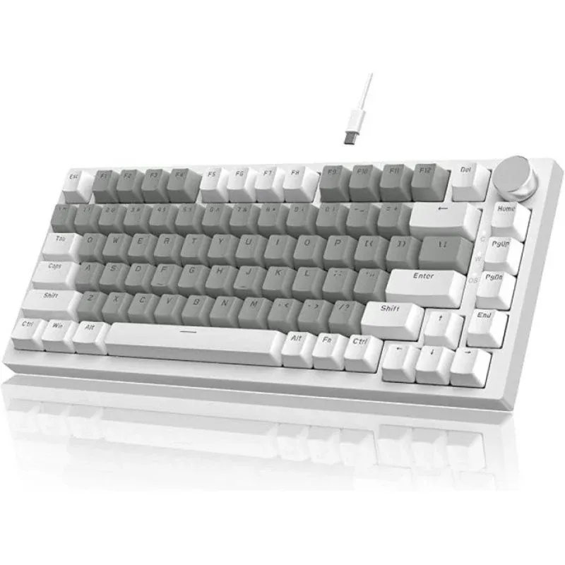 Ajazz Ak820 Teclado Gaming Mecânico com Roda, 81 Teclas Hot-swap com Absorção de Ruido, Switch Linear, Luz Branca e Design ANSI 75% para PC/Mac Branco/Cinzento
