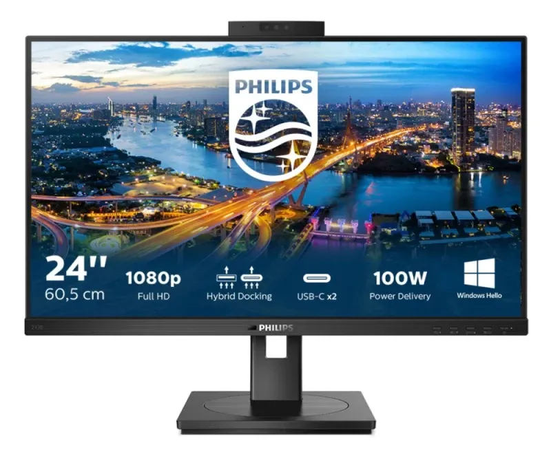 Philips B Line 243B1JH - Monitor LED - 24" (23.8" visível) - 1920 x 1080 Full HD (1080p) @ 75 Hz - IPS - 250 cd/m² - 1000:1 - 4 ms - HDMI, DisplayPort, USB-C - altifalantes - textura preta
