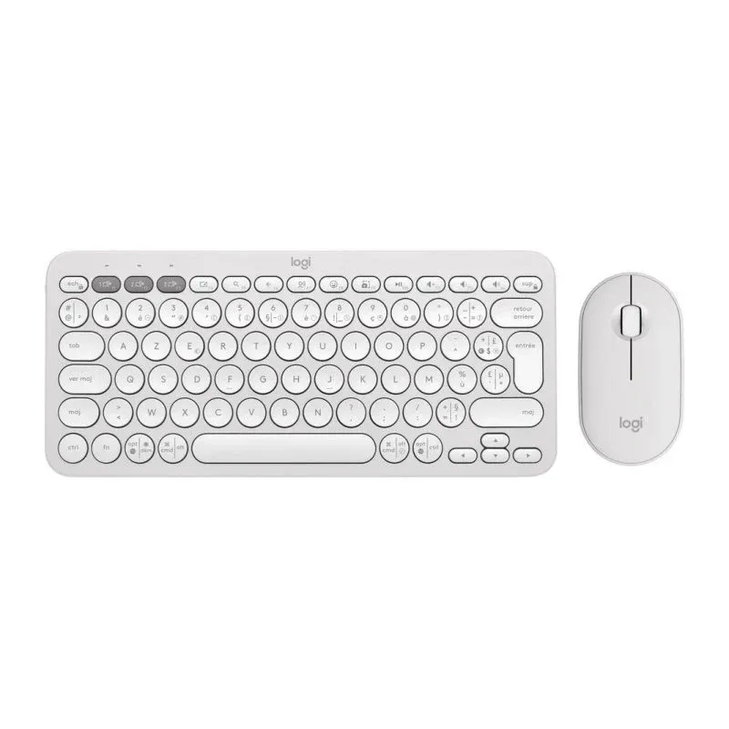 Teclado Logitech Pebble 2 Combo compacto AZERTY branco com rato silencioso