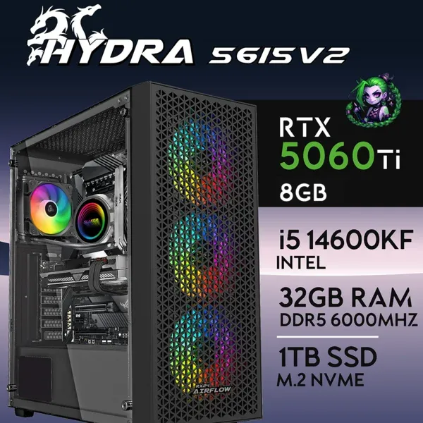 PC Gaming HYDRA-56I5V2 - I5 14600KF | RTX5060Ti 8GB | 32GB | M.2 1TB