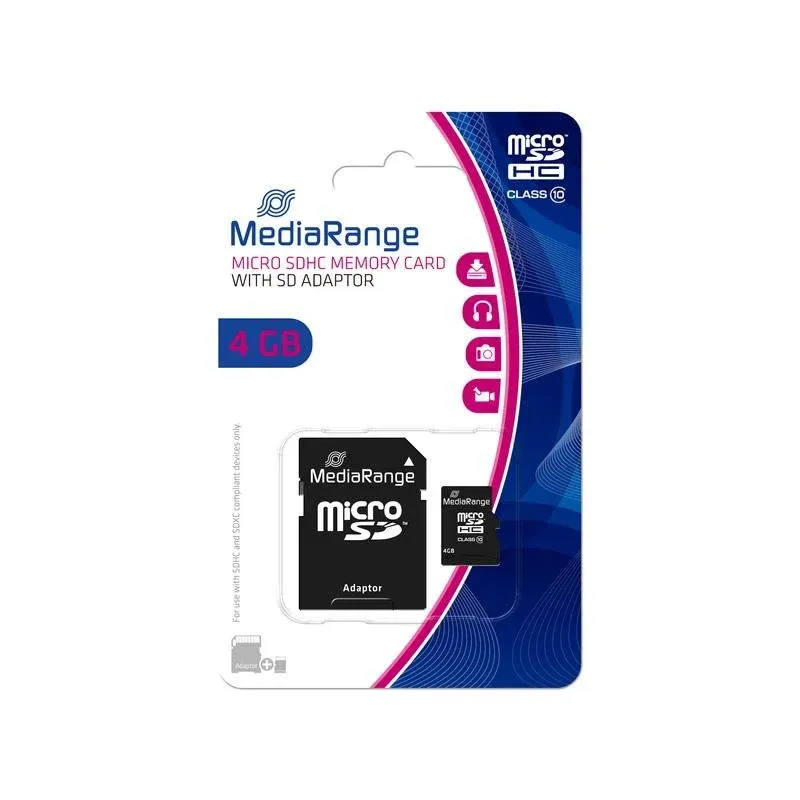 Cartão de memória MediaRange MR956 microSDHC 4 GB Classe 10 preto