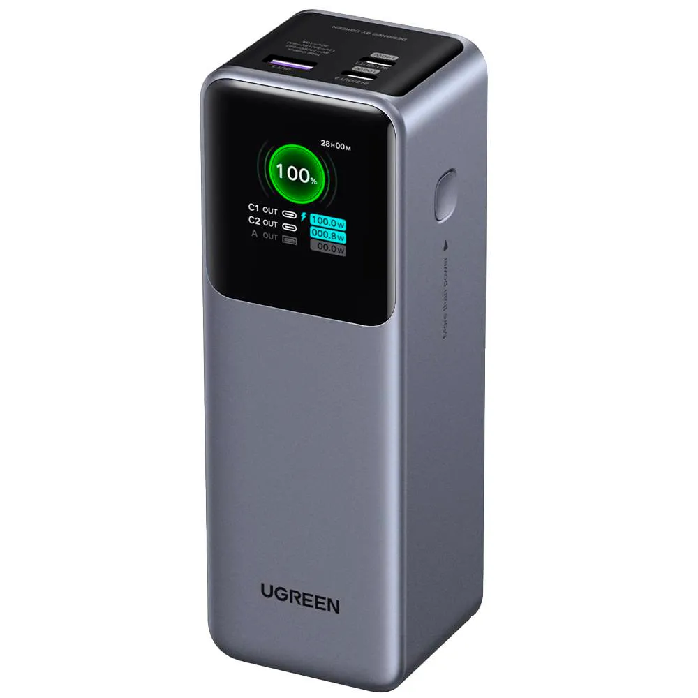 Powerbank Ugreen PB722 Nexode PD 25000mAh 200W 2xUSB-C e 1xUSB-A Cinza