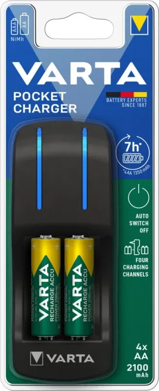 Carregador VARTA MINI PILHAS 57642 - 4xAA 2100mAh Incluídas