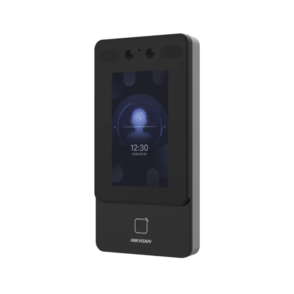 Controlo de acesso Hikvision PoE IP65 Reconhecimento facial, cartão, código QR e PIN Preto