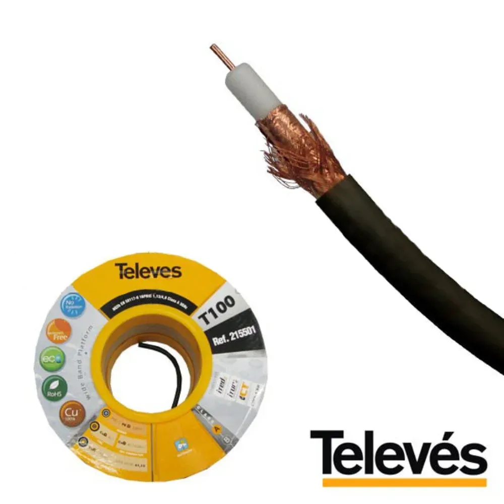 Cabo Coaxial T100 Preto Televés