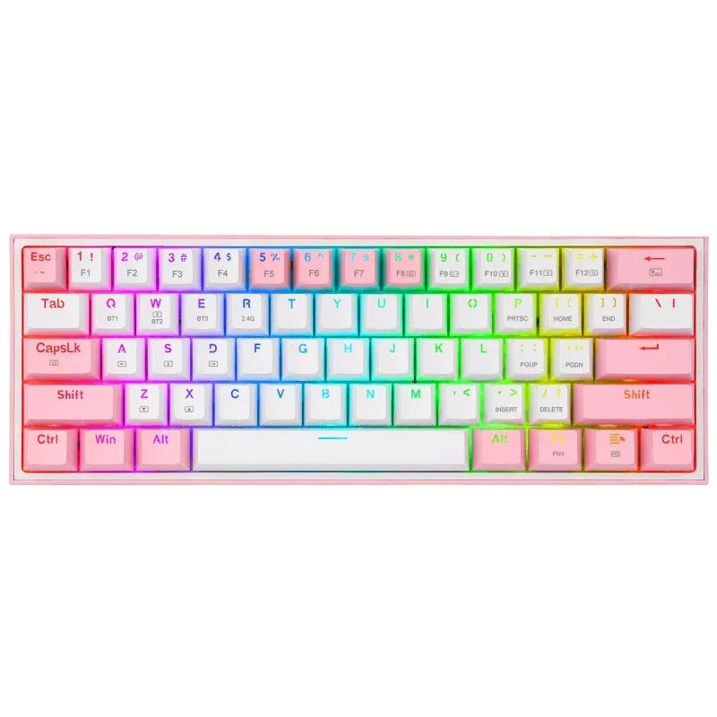 Redragon K616 Fizz Pro Teclado Gaming Mecânico Sem Fios RGB Switch RED Branco/Rosa Inglês