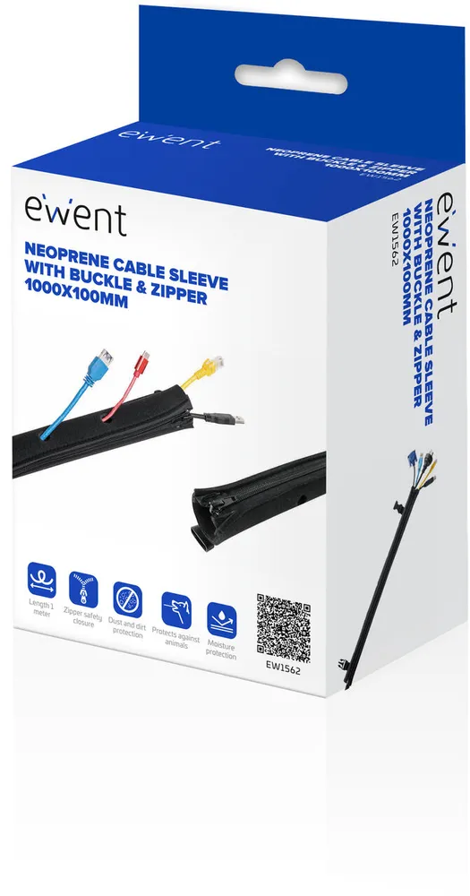 Manga Neoprene Ewent EW1562 p/ Organizar Cabos com Fecho 1000x100mm Preta