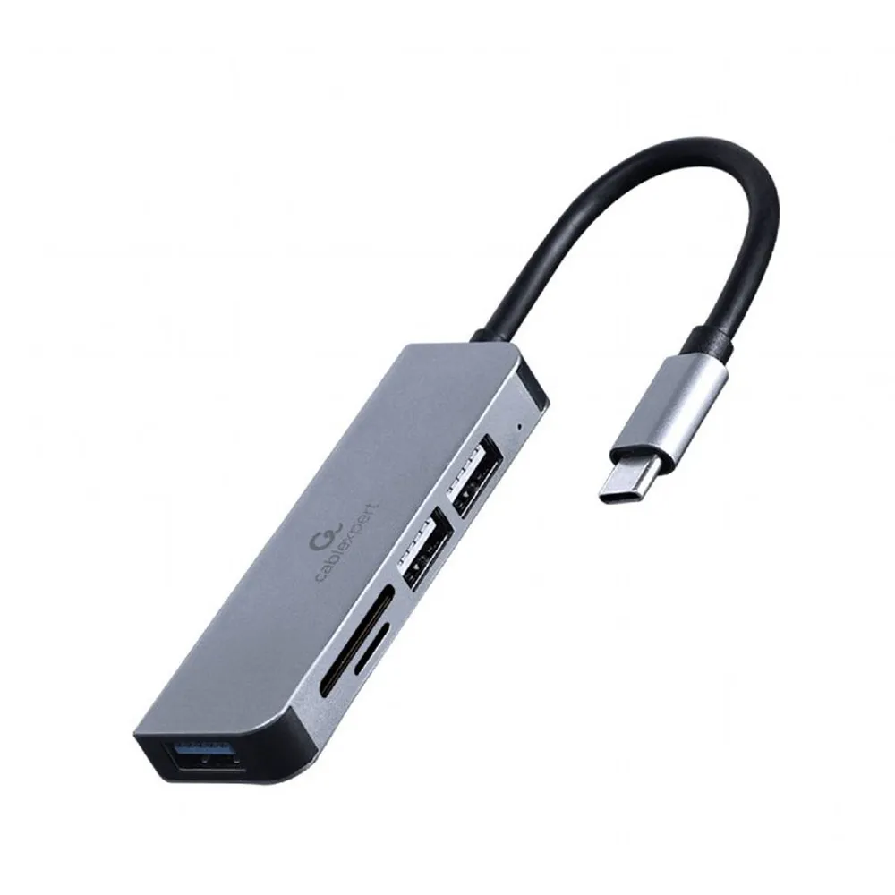 Adaptador USB-C Gembird 3-in-1 (3xUSB + Leitor de Cartões) Prateado