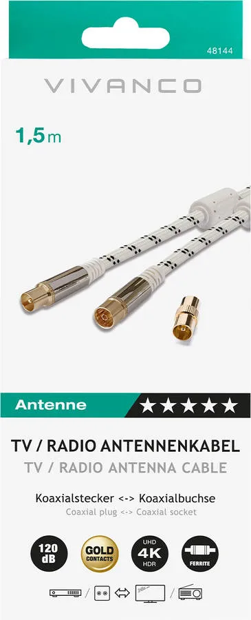 Cabo Coaxial VIVANCO Antena NYL 150CM B