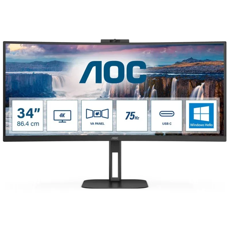 AOC CU34V5CW 34" LED UltraWide WQHD 100Hz FreeSync Webcam USB-C Curvo