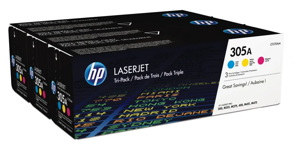 HP 305A 3-pack Cyan/Magenta/Yellow Original LaserJet Toner CF370AM