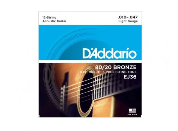 D´Addario Jogo 12 Cordas Guitarra Acústica D'ADDARIO EJ36 .010-.047