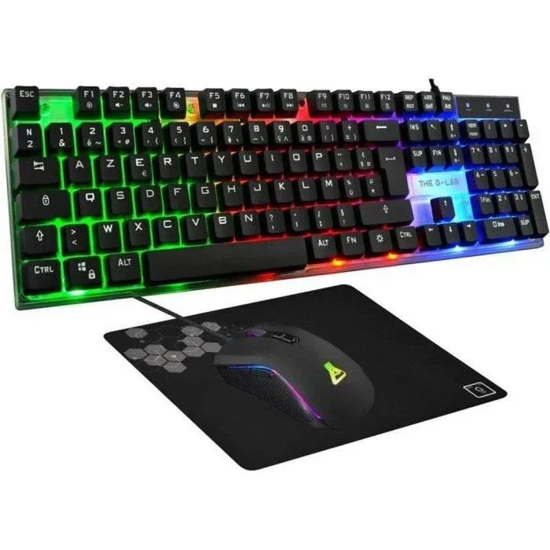 Teclado The G-lab Yttrium AZERTY RGB com rato 2400 DPI e tapete 300x230 mm