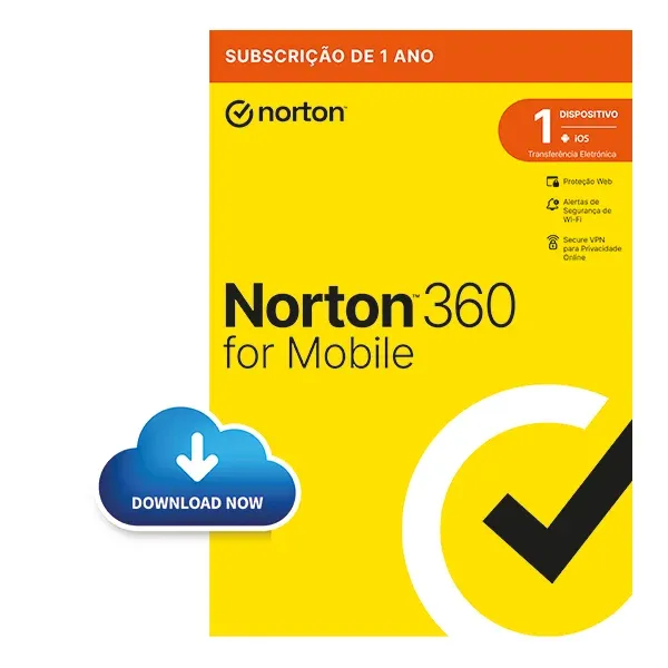 NORTON 360 MOBILE ESD - 1 Utilizador, 1 Dispositivo, licença de 12 Meses (1 Ano)