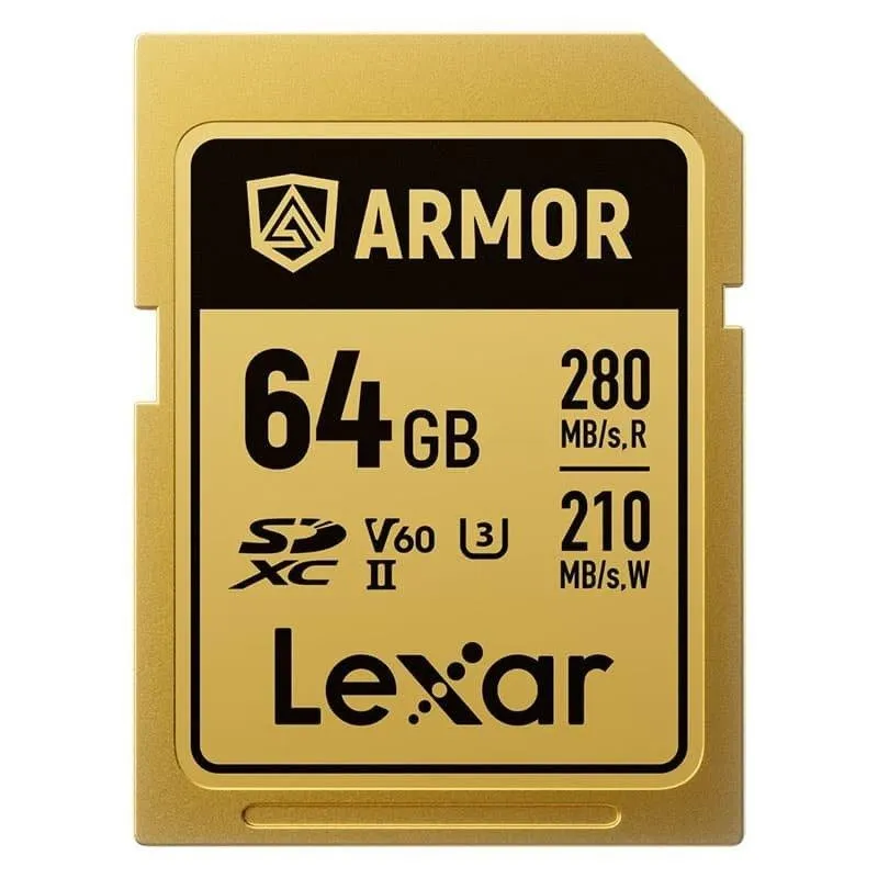 Lexar Pro Gold Series Armor Cartão SD 64GB V60 IP68 Aço Inoxidável