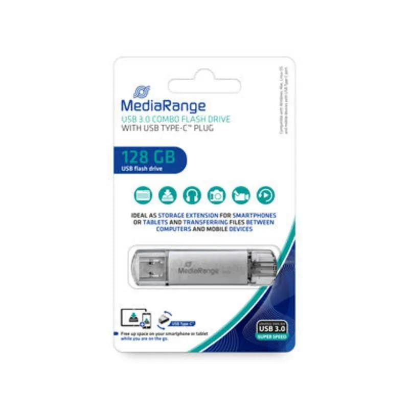 Pen Drive MediaRange MR938 128 GB USB Type-A e Type-C Prateado