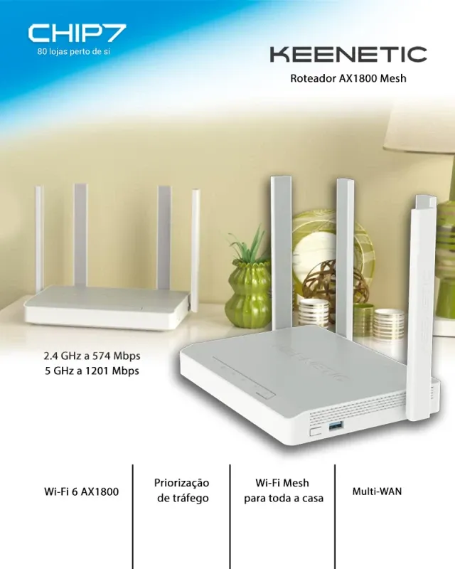 Router Keenetic Hopper AX1800 Mesh Wi-Fi 6 com Switch Inteligente Gigabit 4 Portas