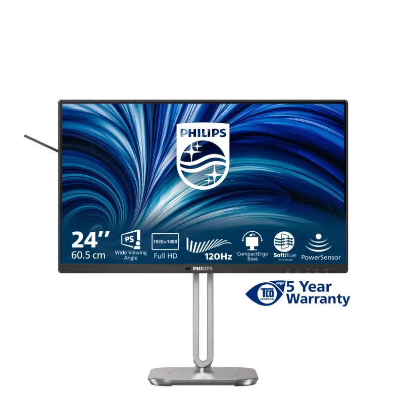 Philips 24B2N4200 - 4000 Series - monitor LED - 24" (23.8" visível) - 1920 x 1080 Full HD (1080p) @ 120 Hz - IPS - 300 cd/m² - 1500:1 - 4 ms - HDMI, VGA, DisplayPort - altifalantes - prata, carvão vegetal