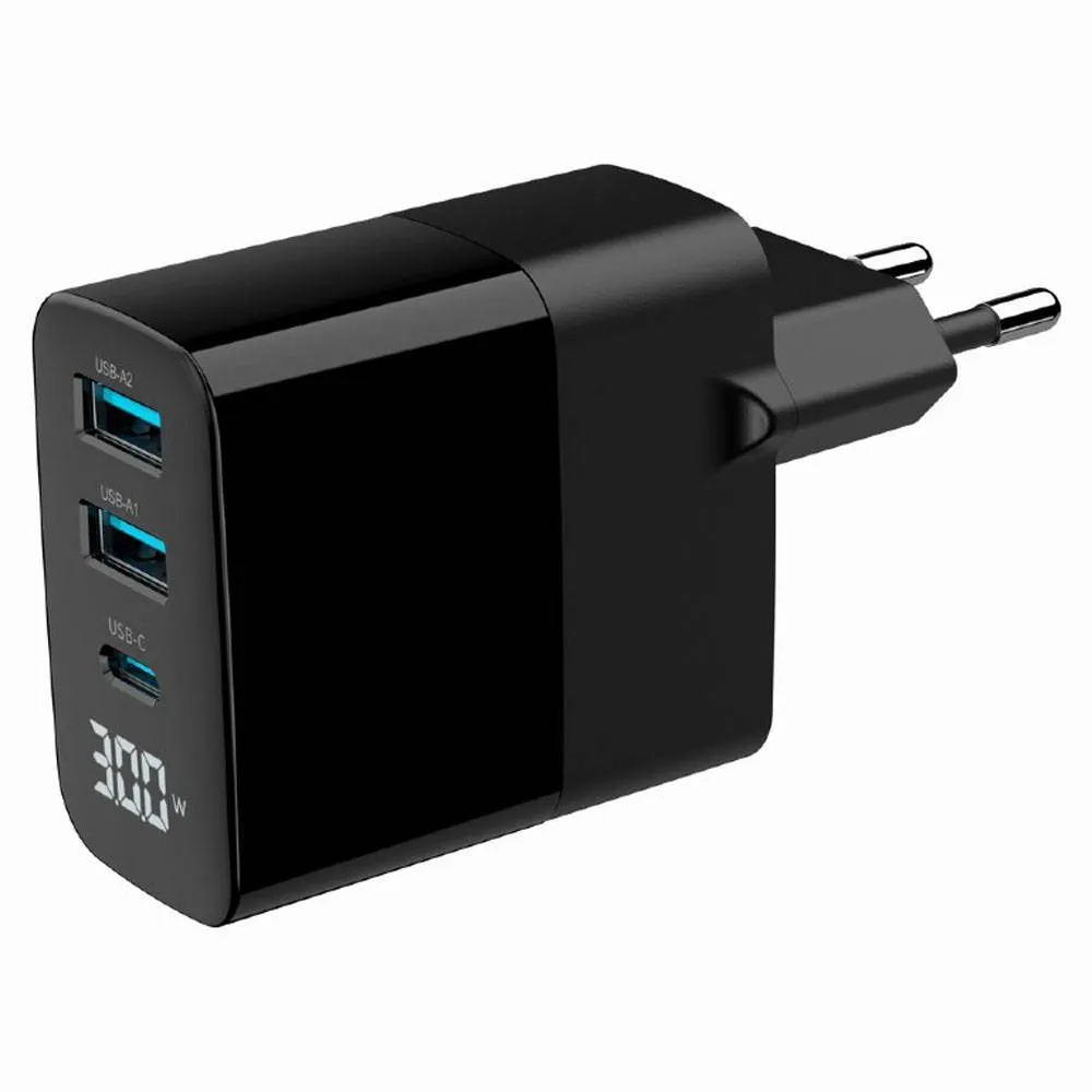 Carregador Gembird TA-UC-PDQC30LCD-BK-02 Dual USB-A + USB-C 30W GaN Fast Charger Preto