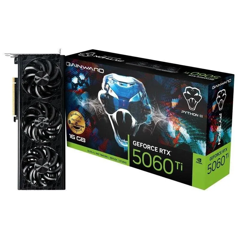 Placa gráfica Gainward GeForce RTX 5060 Ti Python III OC 16GB GDDR7 Reflex 2 RTX AI DLSS4