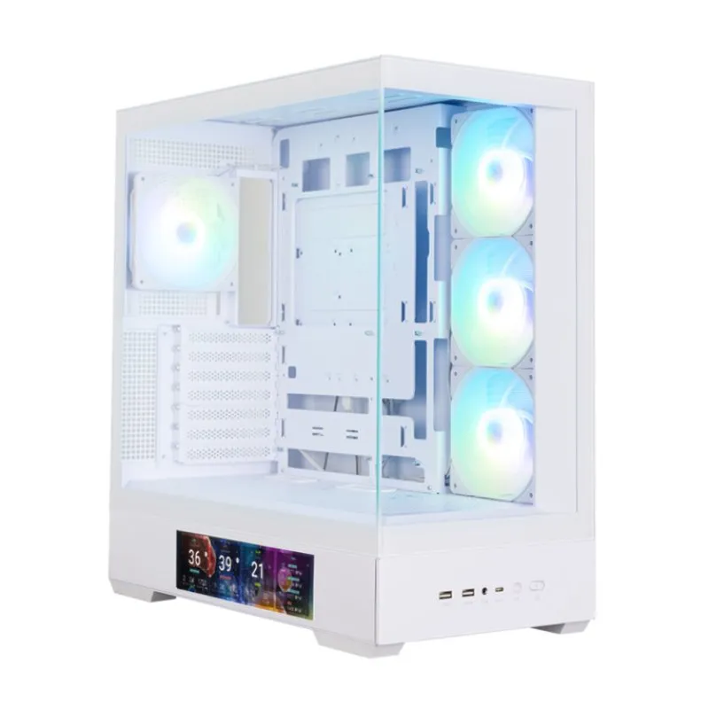 Caixa de Computador Zalman P40 DS Caixa ATX com 4x Ventoinhas 120mm ARGB, USB 3.0 e LCD Integrado 9.1'' Branca