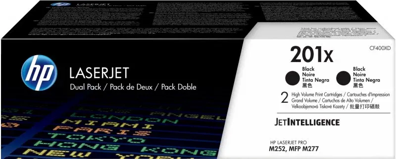 HP 201X - Pack de 2 - Alto Rendimento - preto - original - LaserJet - cartucho de toner (CF400XD) - para Color LaserJet Pro M252dn, M252dw, M252n, MFP M277c6, MFP M277dw, MFP M277n