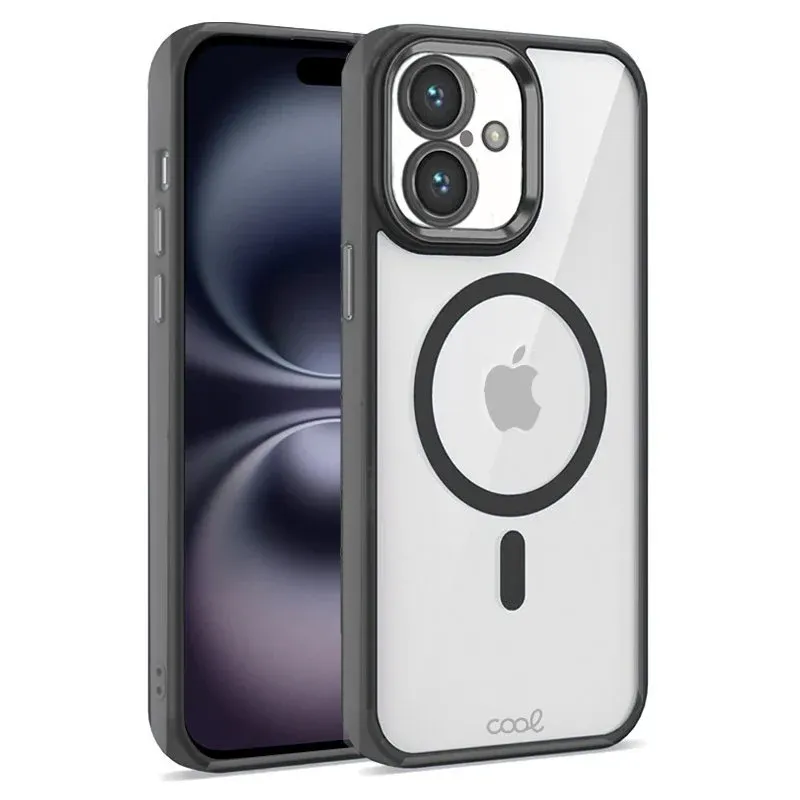 Cool Capa Magnética Transparente com Moldura Preta para iPhone 16
