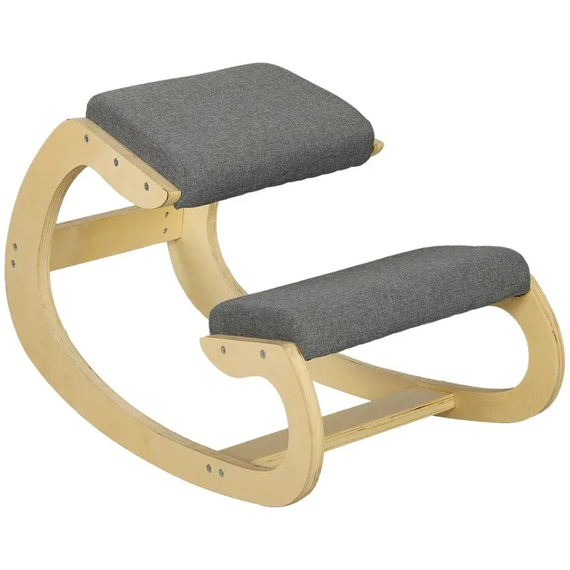 Homcom 921-789V00GY Cadeira de Joelhos Ergonómica 55x85x55cm Cinzenta/Madeira
