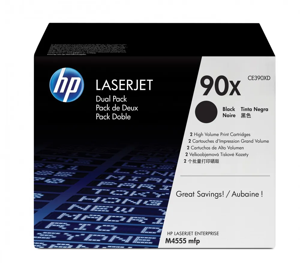 HP 90X 2-pack High Yield Black Original LaserJet Toner CE390XD