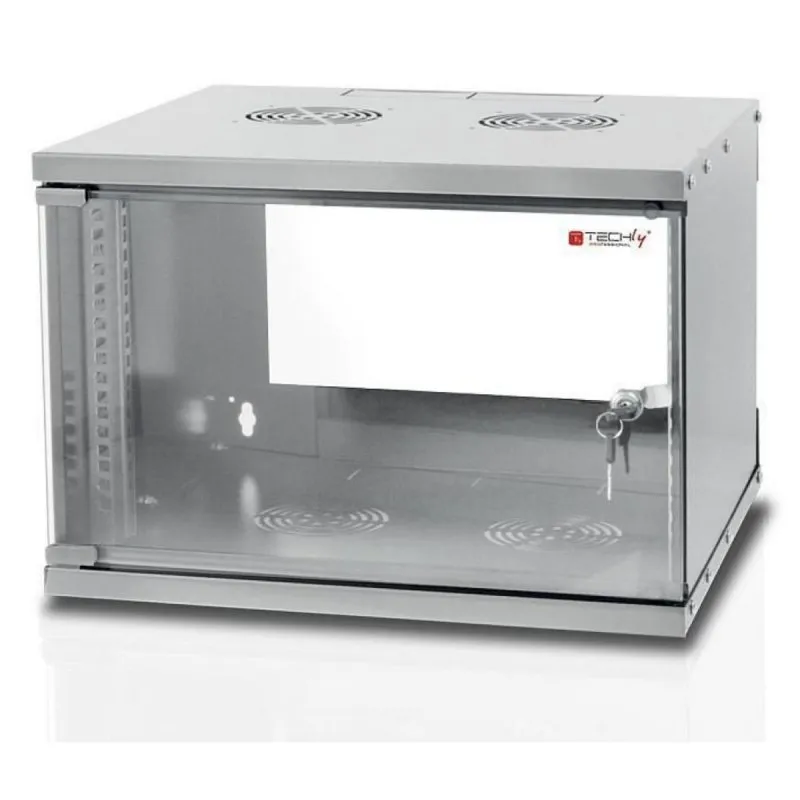 Techly I-CASE EL-1006G45 Bastidor de Parede 6U com Porta de Vidro Temperado Cinzento