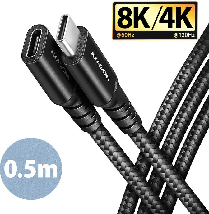 Extensão AXAGON BUCM32-CF05AB USB-C <-> USB-C 3.2 Gen 2, 0.5m, 20 Gbps, ALU, braid