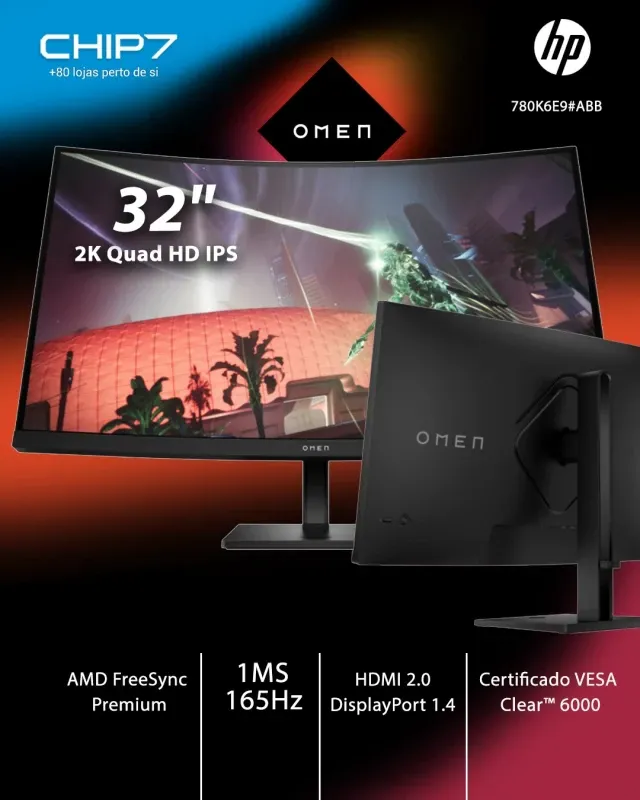 Monitor OMEN by HP 32c - 32" 2K Quad HD IPS Curvo / 165Hz / 1ms