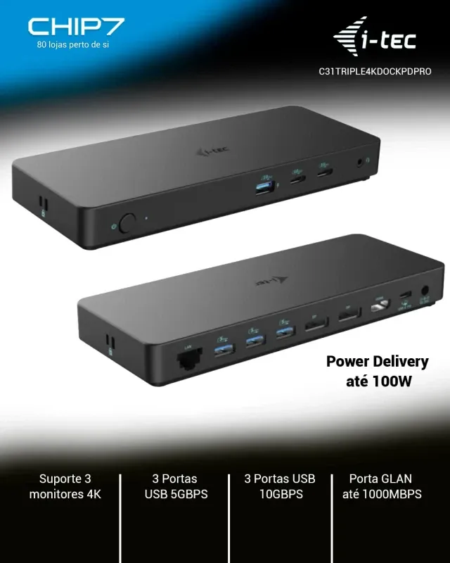 Docking Station i-tec USB-C 3x Display 4K Gen2 Pro com alimentação até 100W - s/Carregador