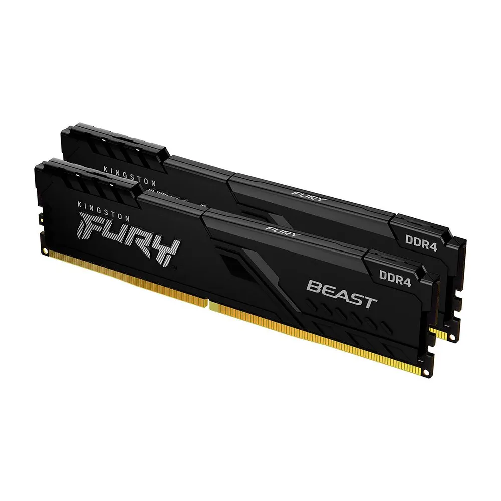 Memória RAM UDIMM Kingston Fury Beast 32GB (2x16GB) DDR4-3200MHz (Intel XMP) CL16 (16-18-18) 1.35V Preta