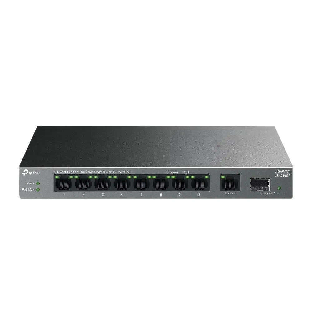 Switch de Rede TP-Link LS1210GP Desktop 10 Portas Gigabit com 8 Portas PoE+ UnManaged