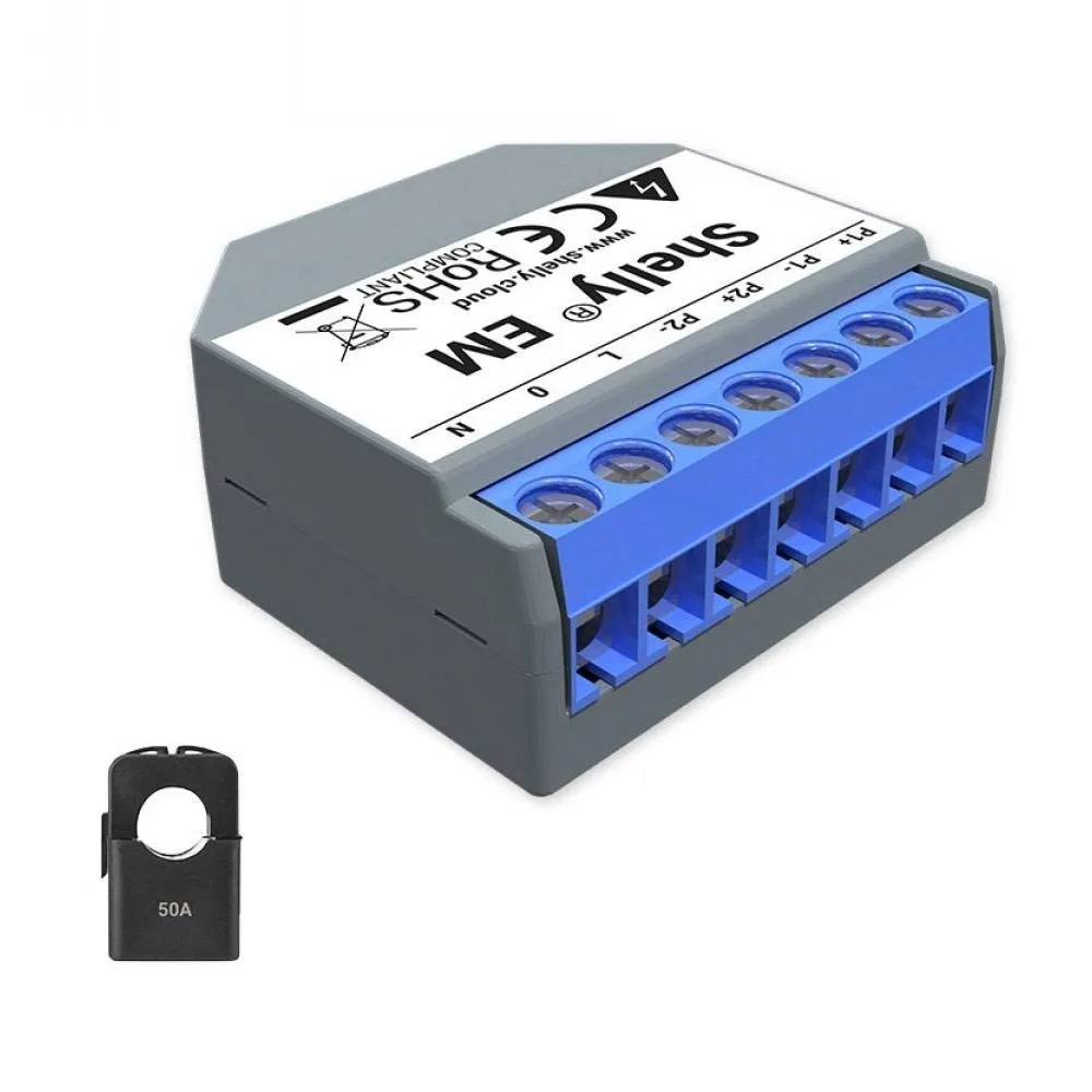 Módulo Automação Shelly EM - Medir de Energia com 2 Canais de Medição + 50A Clamp