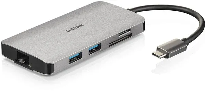 HUB USB D-Link USB-C Macho > 3 x USB 3.0 Tipo A Femea + 1 x HDMI + Leitor Cartões (Micro SD + SD) + 1 x USB-C (até 100W)