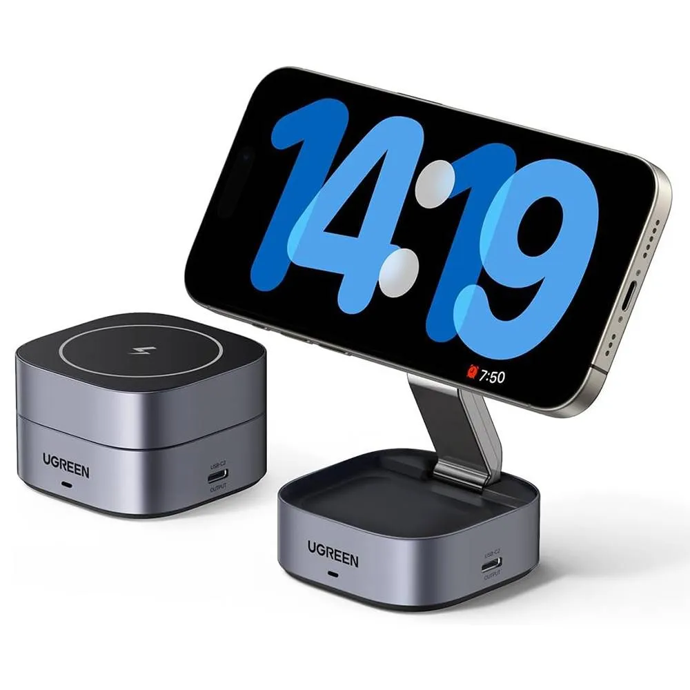 Carregador Wireless UGREEN W526 MagFlow 2-in-1 MagSafe / Qi 15W USB-C Cinzento