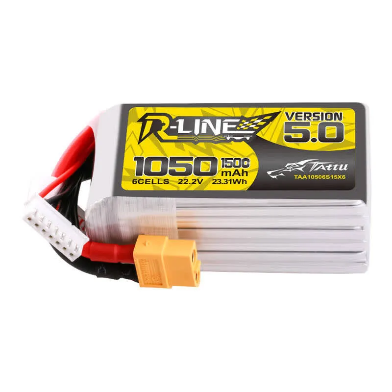 Tattu Bateria R-Line 5.0 6S 150C com conector XT60 1050mAh 22.2V