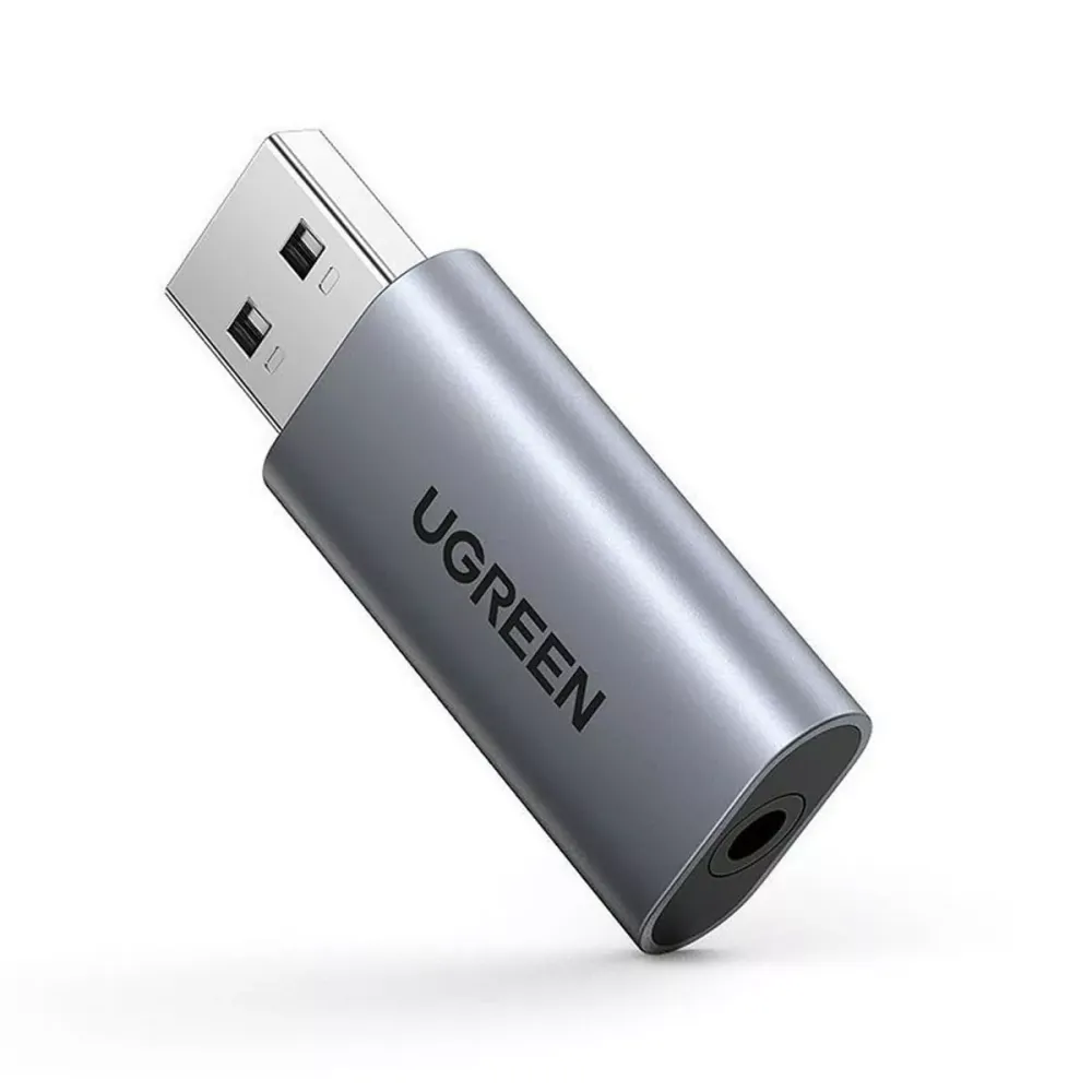 Placa de som Ugreen CM383 USB para Jack 3.5mm Cinzento