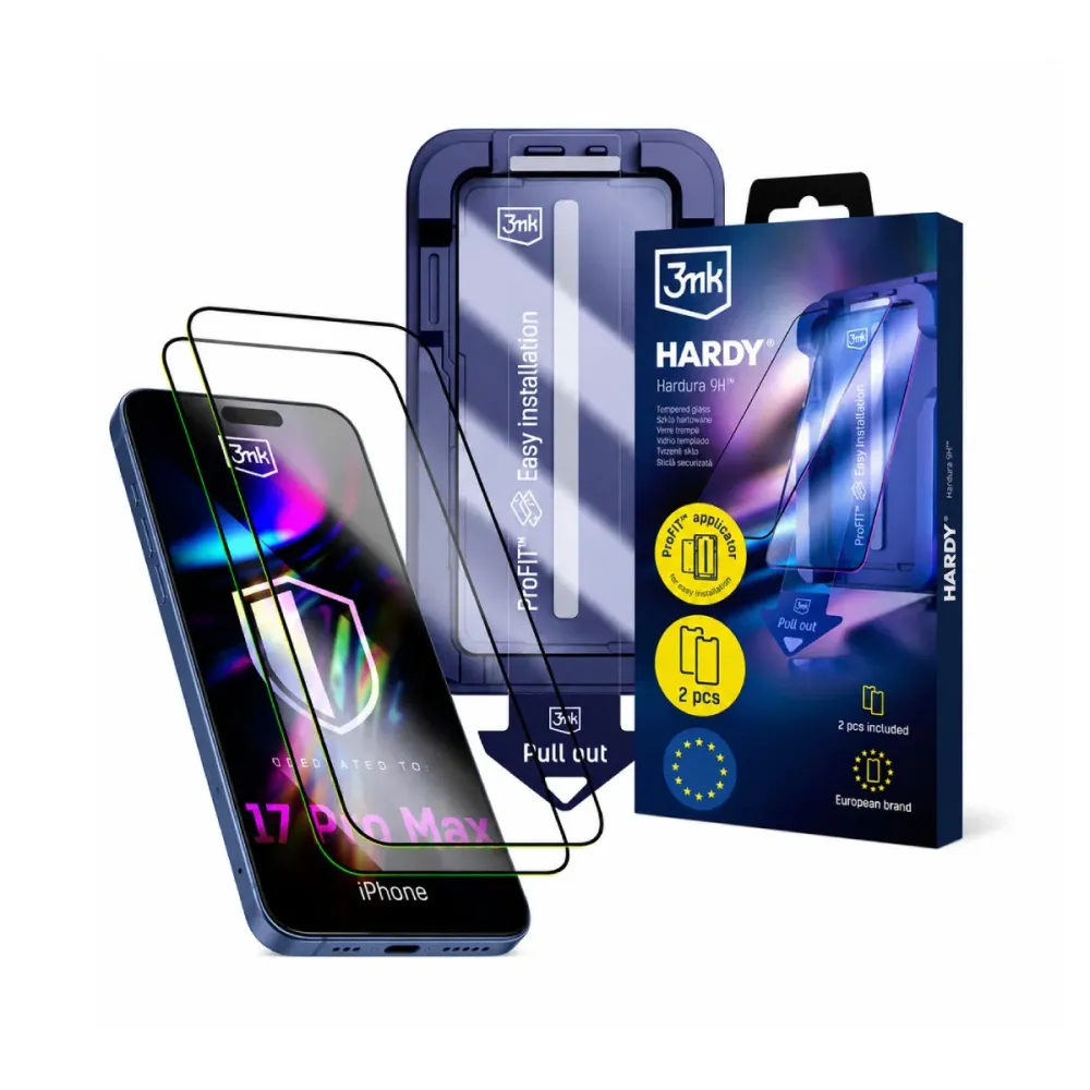 Película de Vidro Temperado 3MK Hardy Hardura 9H Iphone 17 Pro Max com Aplicador (2 Unidades)