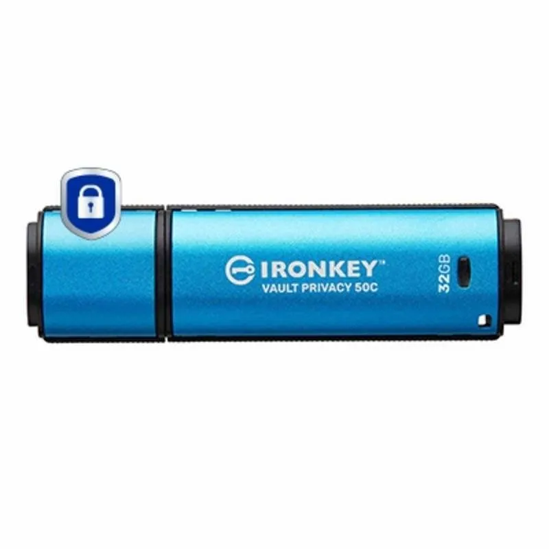 Pen Drive Pen USB Kingston IronKey IKVP50C/32GB 32GB USB-C AES-256 FIPS 197 Preto Azul