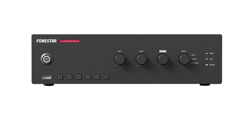 Amplificador de instalação de linha de 100V 30W com USB/MP3/FM - PROX-30