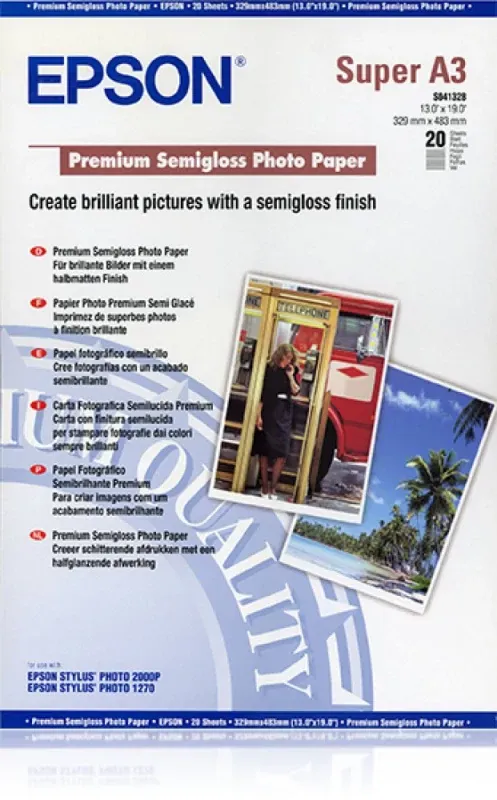 EPSON Premium semi gloss photo paper inkjet 250g/m2 A3+ 20 sheets 1-pack