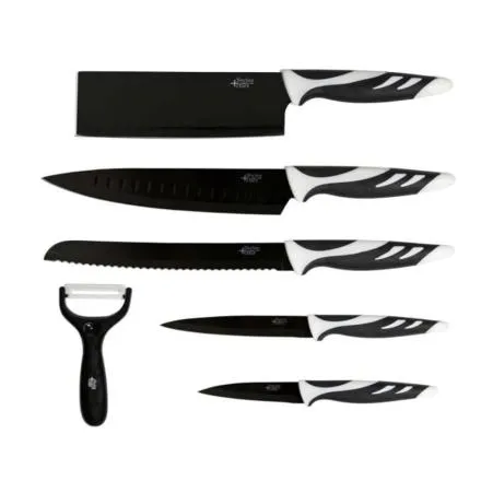 Conjunto 6 Facas Cozinha Estilo Suíço Branco e Preto