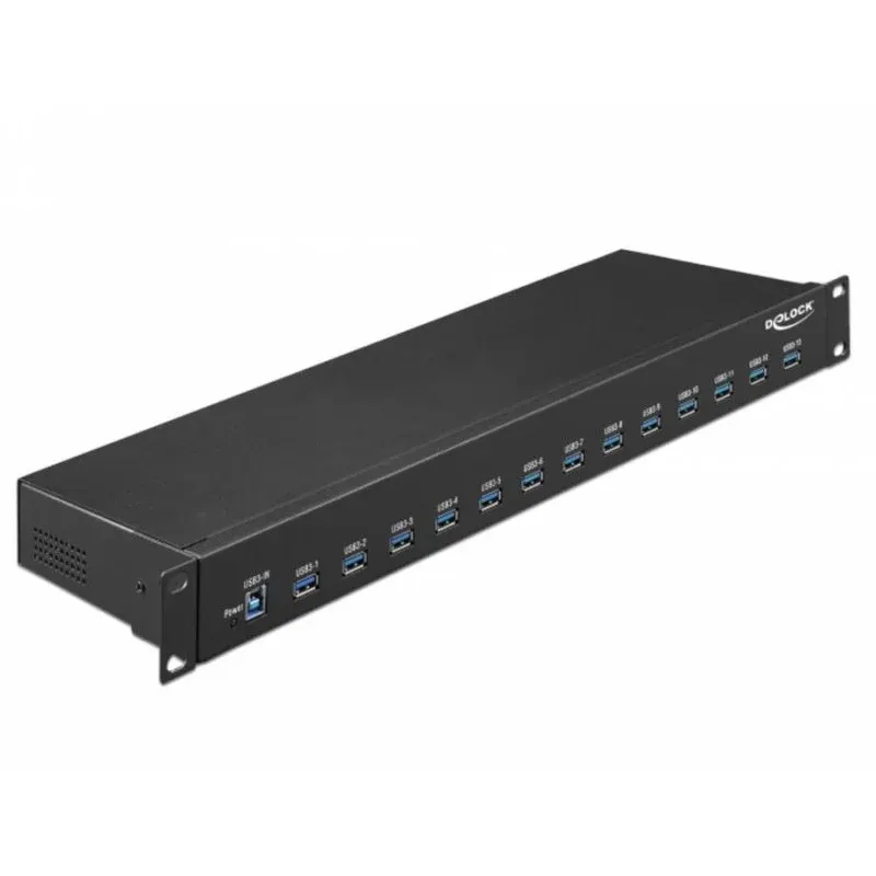 Hub Delock 13 portas 5 Gbps USB 3.2 Gen 1 modelo 64039 montagem rack metálico